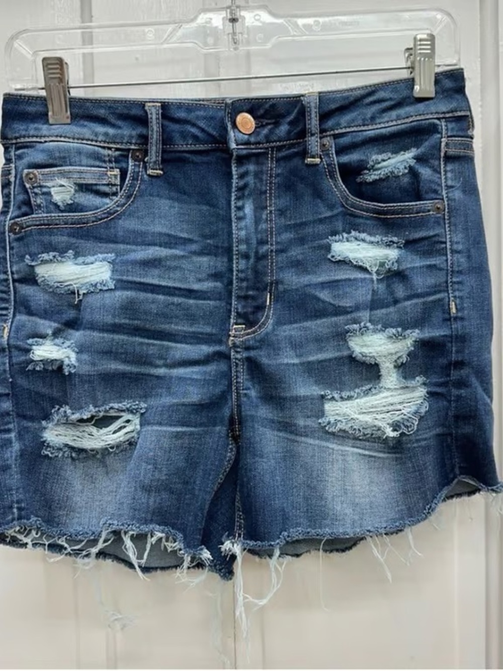 Distressed Women's Denim Shorts - Blue